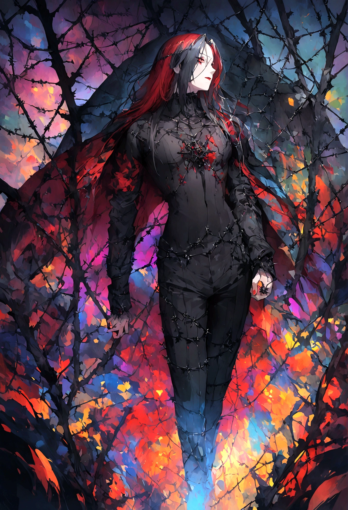 garota and roupas cybersigilism gotica, and (Barbed wire through the body) cabelo preto and pontas branca