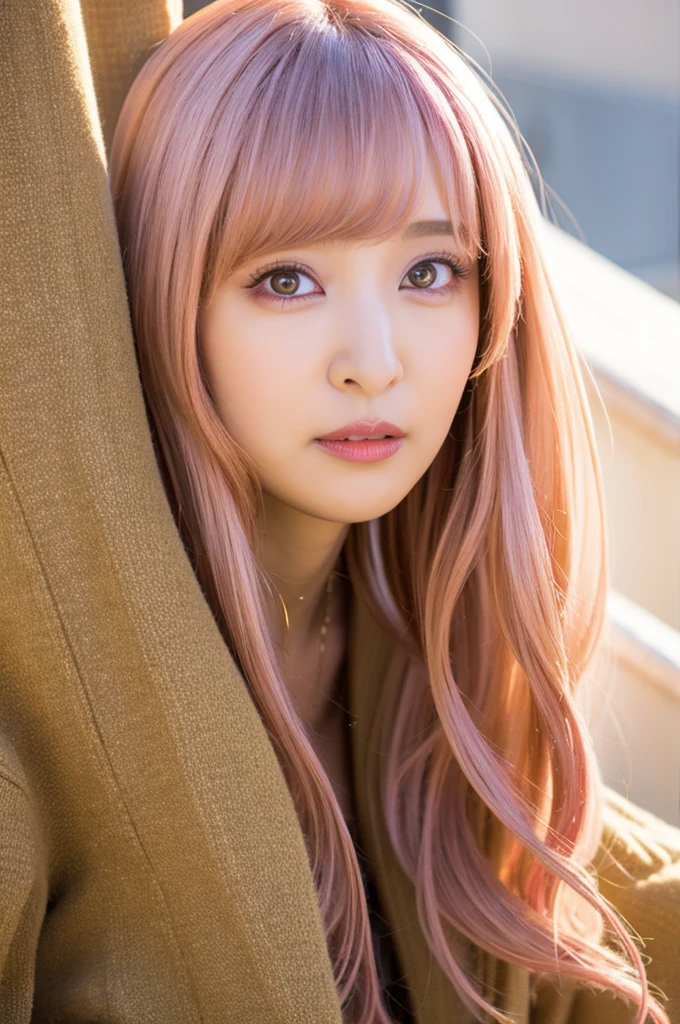 Ai Hoshino, beige pink hair, Long Hair, favorite , Beautiful, shining eyes, Stars in my eyes, Idol, alone, 1 girl, Long pink hair