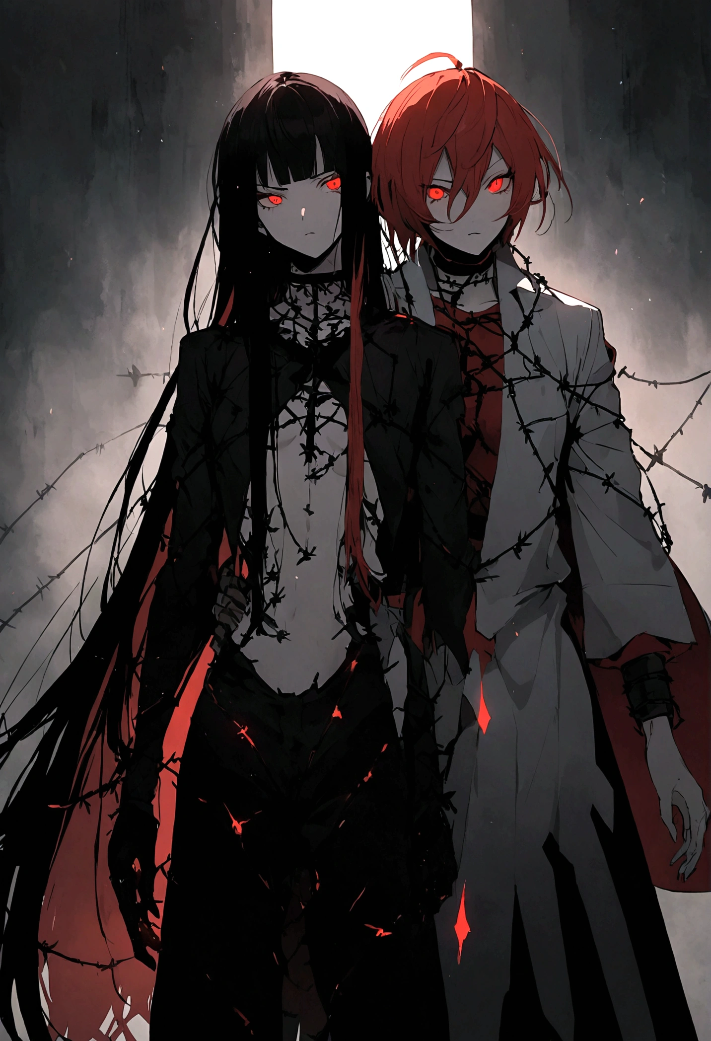 garota and roupas cybersigilism gotica, and (Barbed wire through the body) cabelo preto and pontas branca