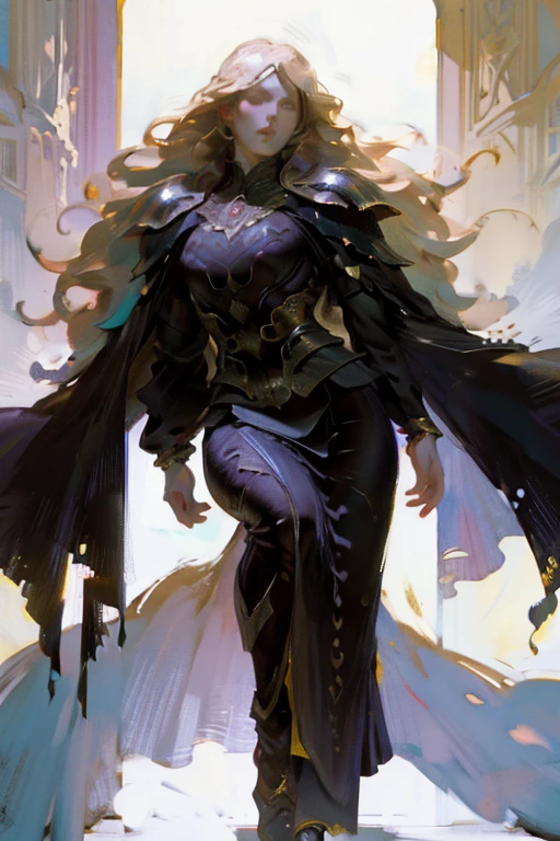 (full body:1.4),((ultra realistic illustration:1.2)),(dark fantasy:1.4),(feminine:1.2). Warrior queen, in form fitting armor, slim, fit, blonde. In opulent castle, Gravitas. Masterpiece, (highly detailed:1.2),(detailed face and eyes:1.2), 8k wallpaper, natural lighting. core shadows, high contrast, bokeh.