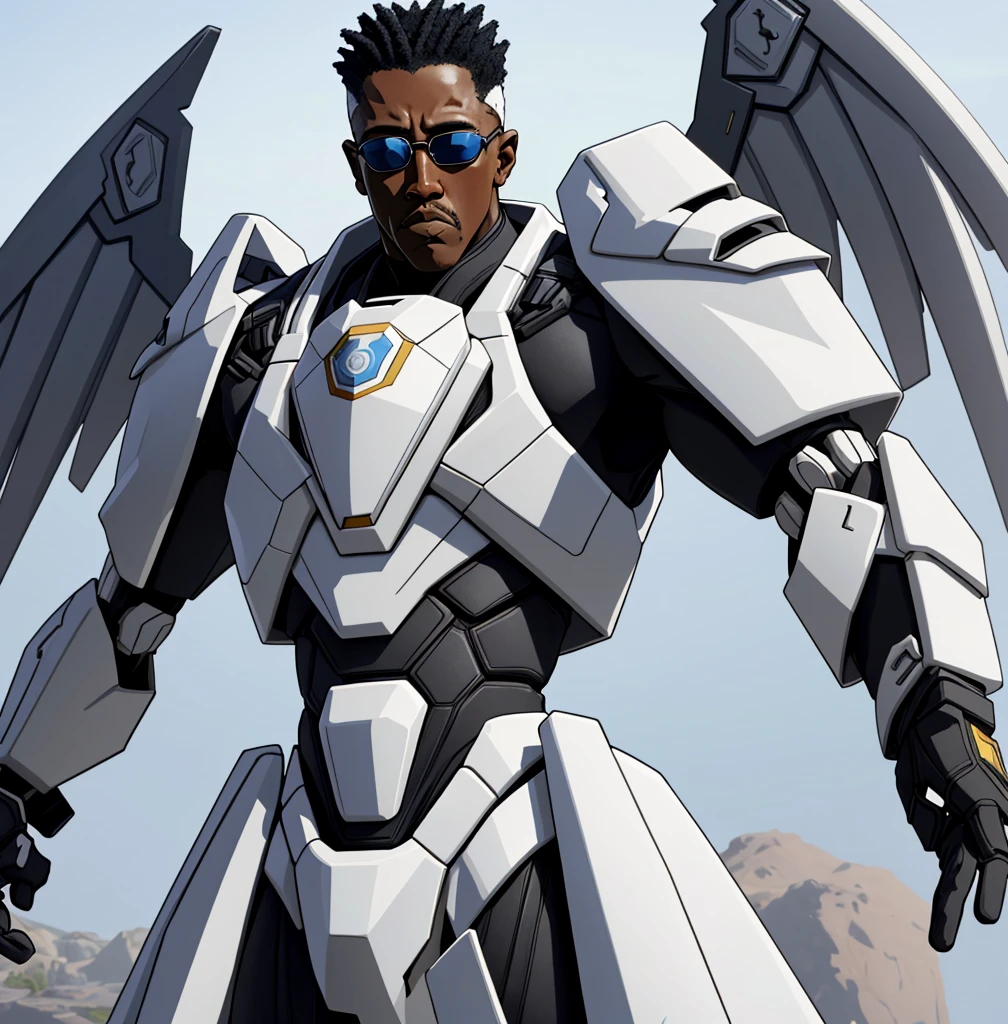 Wesley Snipes as Michael, the Right Hand of the Creator. Co-Leader of the Archangels, A crack squad of futuristic and highly technically advanced warriors. Ancient, but not old. Powerful, IN a white and black winged exo-mecha suit, tight fitting, open faced,
