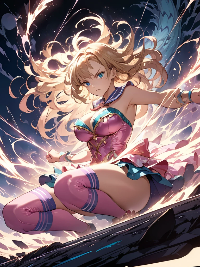 detailed illustration (side view),dynamic angle, ultra-detailed, illustration, clean line art, shading, anime, detailed eyes, detailed face, beautiful face, dramatic lighting, detailed illustration, dynamic angle, ultra-detailed, illustration, sensual face, gorgeous face, tired look on face, annoyed look on face, batting monsters, wining against monsters,

Magic Girl, woman in her late 30’s, milf, milf in a magic girl costume, pastel pink dress, thick, blue eyes, blonde hair, pear shaped body, big ass, perky but somewhat sagging breasts, magical sailor girl costume, clothes too small, magical effects, magical sparkling, wide hips, leotard, short skirt, thigh high socks, arm stockings, thunder thighs, bottom heavy body, covered in slime, fighting scary monster. Fighting with magic, fighting poses.