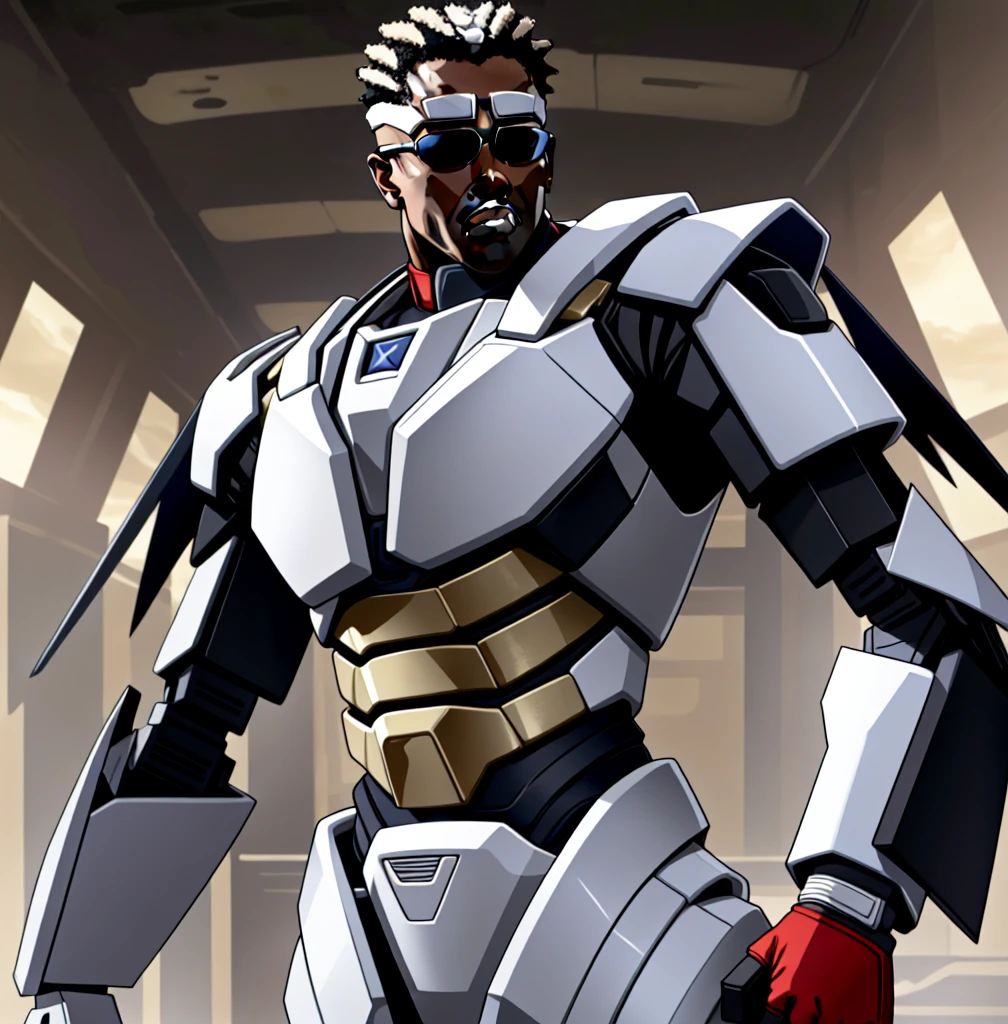 Wesley Snipes as Michael, the Right Hand of the Creator. Co-Leader of the Archangels, A crack squad of futuristic and highly technically advanced warriors. Ancient, but not old. Powerful, IN a white and black winged exo-mecha suit, tight fitting, open faced, with futuristic white shades on
