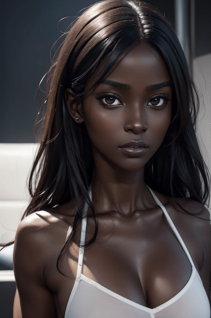 ((Extremely beautiful face)), ((very dark skin)), upper body, ((face focus)),