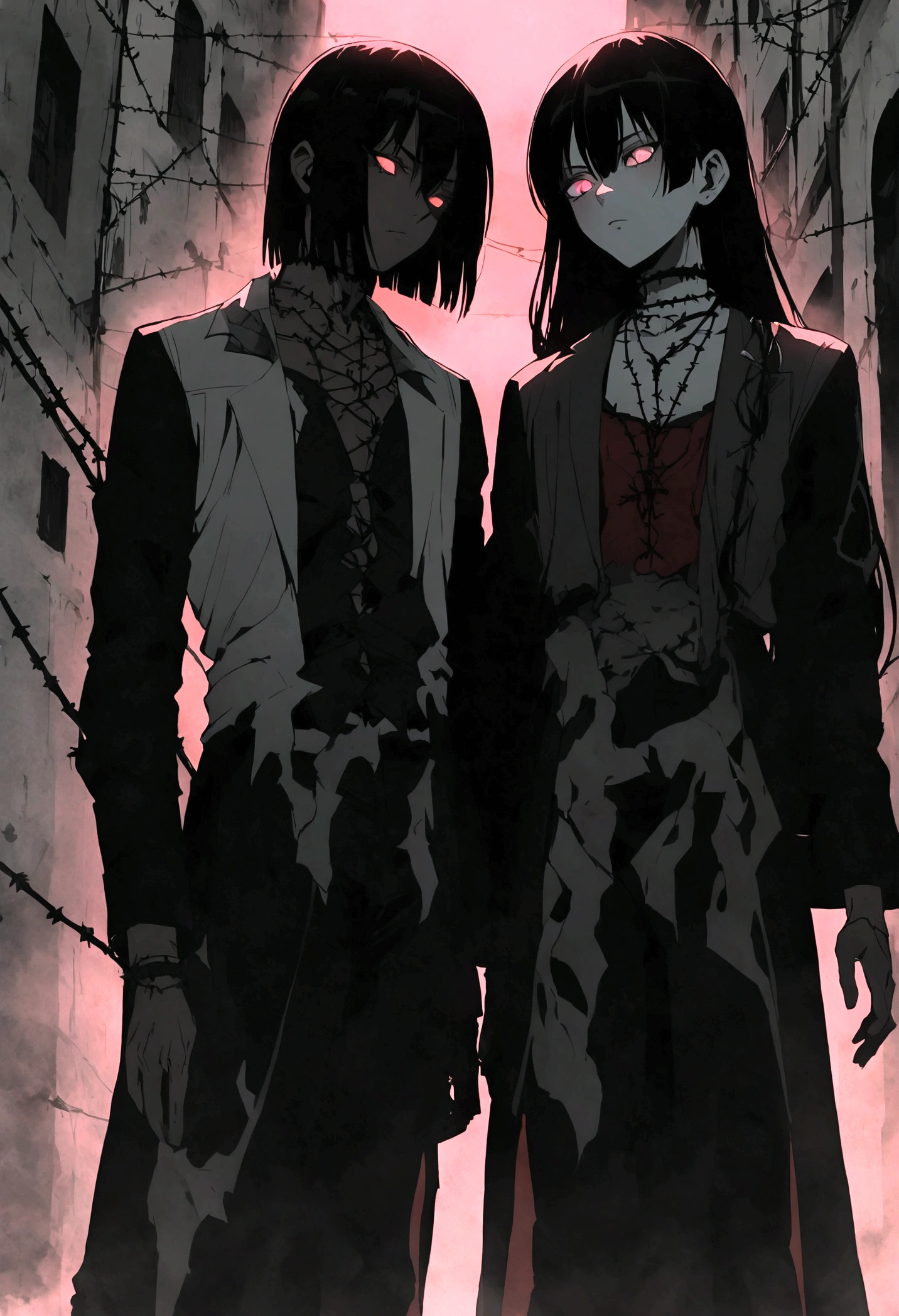 garota and roupas cybersigilism gotica, and (Barbed wire through the body) cabelo preto and pontas branca