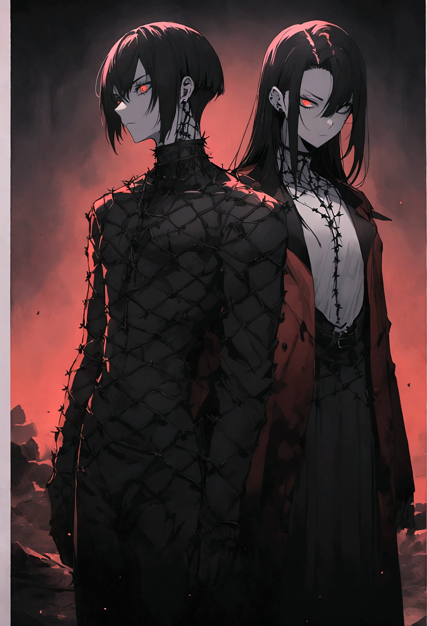 garota and roupas cybersigilism gotica, and (Barbed wire through the body) cabelo preto and pontas branca