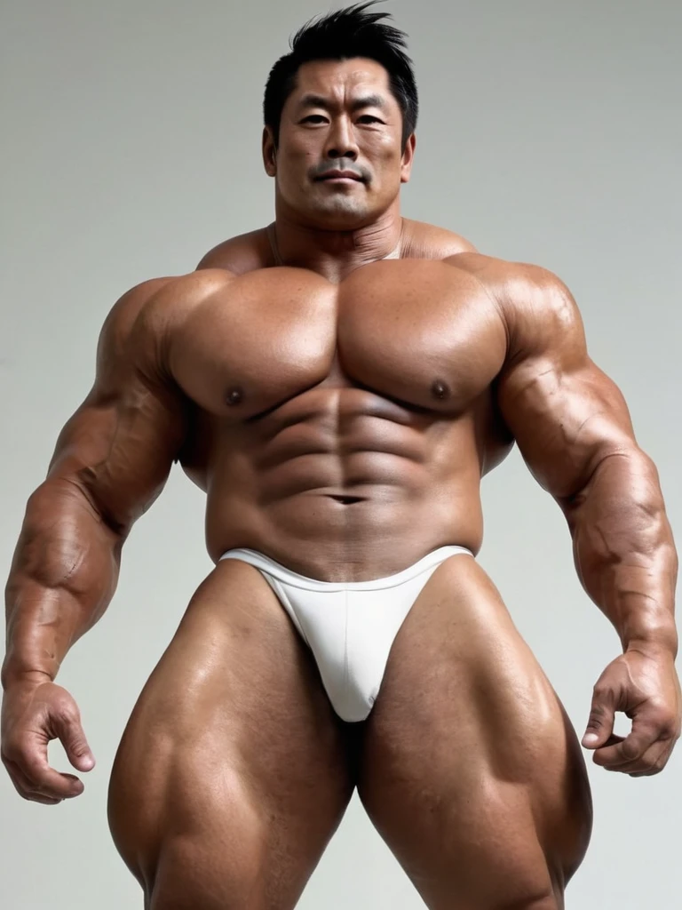 Very sunburn Black skin Japanese,Very Big Bodybuilder muscle man,Japanese man,(Bodybuilder Hidetada Yamagishi:1.5)Very musclefat,45yo,Oversized Big body,no body hair,Quiet smile、naked,Hyper Bulky musclefat body,Very widesize body,Very hard muscle,Very bulky Big underboobs, Skin with visible veins, big bones, simple, medium length hair,A cinematic scene unfolds in 8k resolution, on a brig,(Gorilla-like face:0.7),Big Nose,(A penis with a clear shape:2.7)(Thick penis:1.6)(nsfw:1.9)(naked:1.6),Very Sexual charm