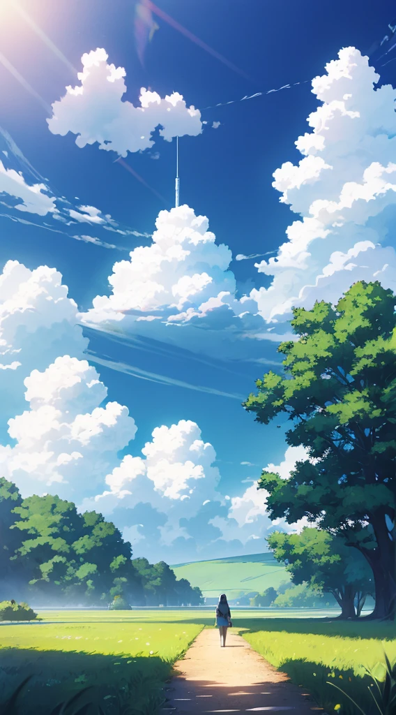 Blue sky, white clouds, sunny grassland