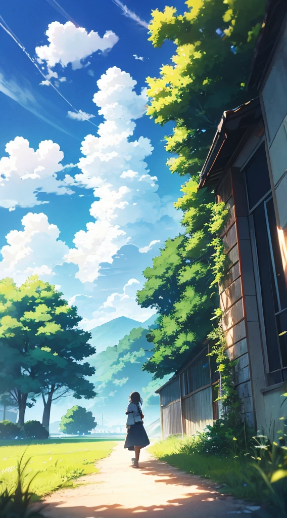 Blue sky, white clouds, sunny grassland