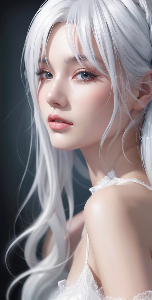 masterpiece, best quality, ultra-detailed, illustration,, 1girl, white hair,