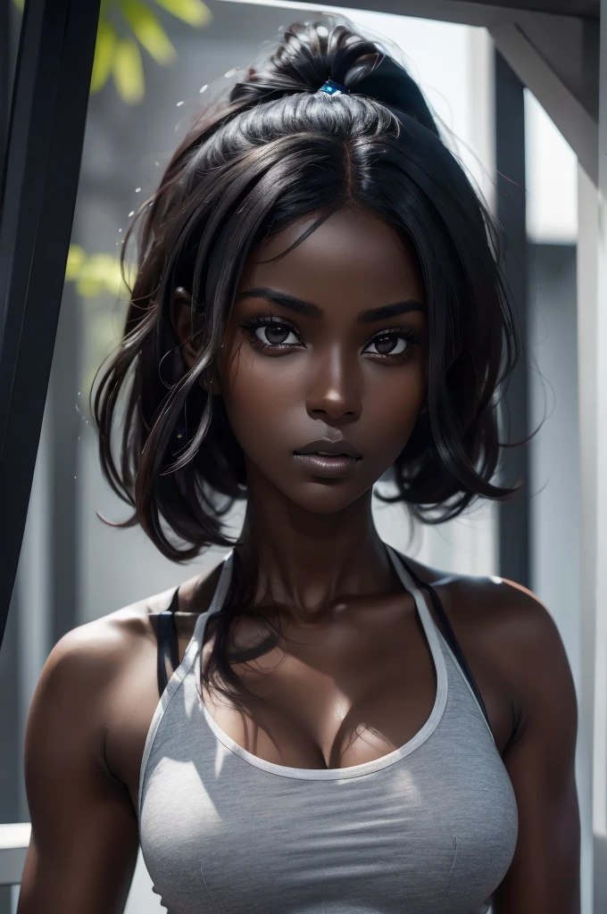 ((Extremely beautiful face)), ((very dark skin)), upper body, ((face focus)),