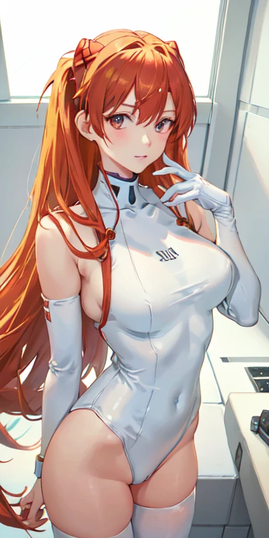 (俯瞰figure),Dynamic Angle,Super detailed, figure, close, Straight, One girl, 
 ((Soryu Asuka Langley, Interface Headset, Red bodysuit:1.4, blonde)),Her eyes shone like dream-like stars,(Glowing Eyes:1.233),(Beautiful and detailed:1.1),(Expressionless,Mouth closed),(Are standing), 
(In a white spaceship、Mechanic room with tools and spaceship window),
(night:1.2),dream-like, [[Delicate fingers and hands:0.55]::0.85],(Finger details),