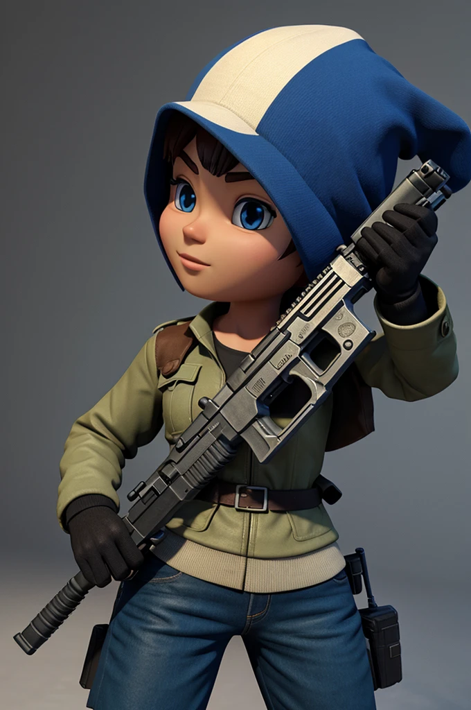 3d bgmi animated character with gun in hand