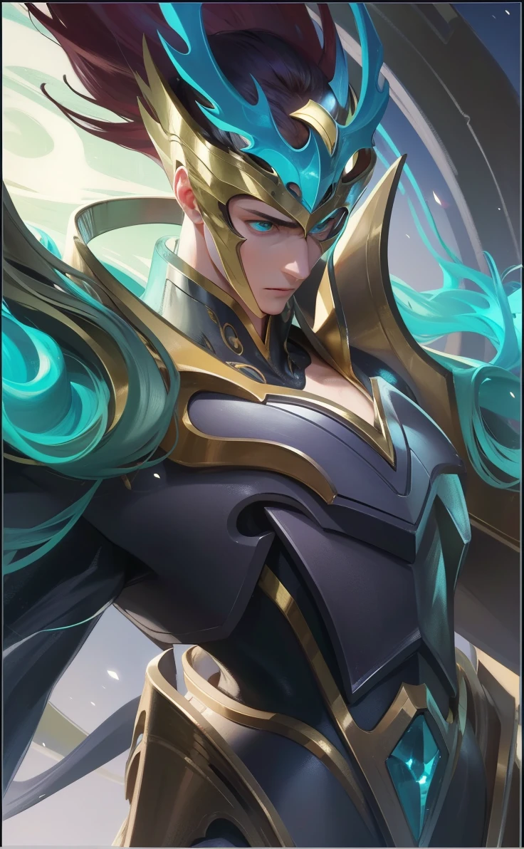 Attractive profile picture, masterpiece, ultra-precise rendering, beautiful and cool young man, trustworthy, dependable young man, savior of the world, simple design, most beautiful image, 4K, light green eyes, the color of the clothes is the same as the original, cyber ninja mask.