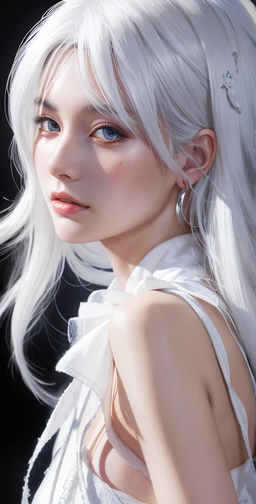 masterpiece, best quality, (hyper realistic:1.4), ultra-detailed, illustration,, 1girl, white hair,