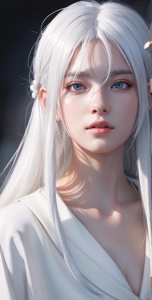 masterpiece, best quality, (hyper realistic:1.4), ultra-detailed, illustration,, 1girl, white hair,