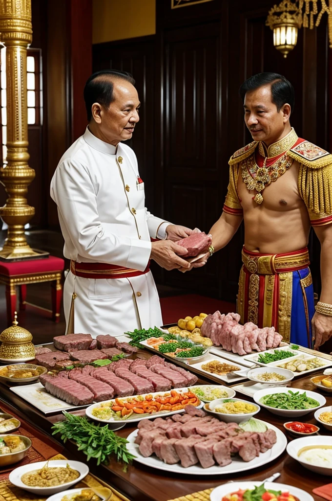 King Ramkhamhaeng brought meat to Khun Sri Intharathit.