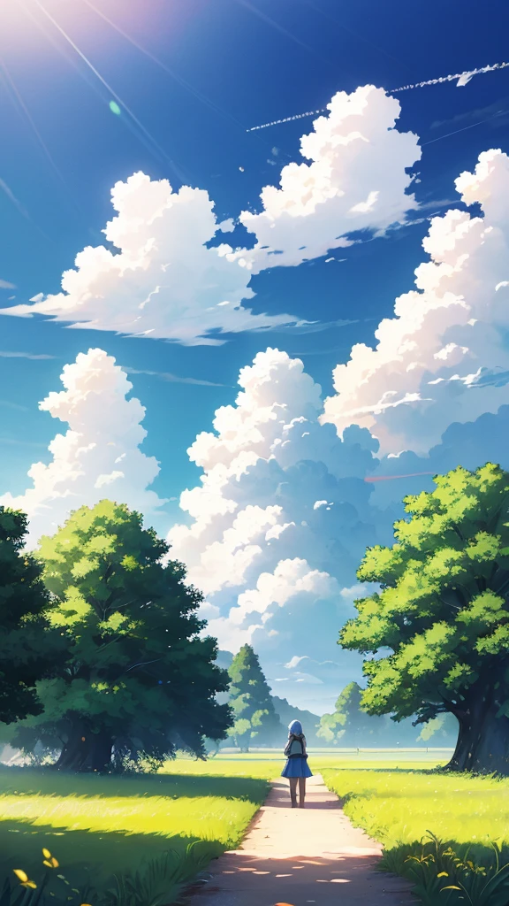 Blue sky, white clouds, sunny grassland