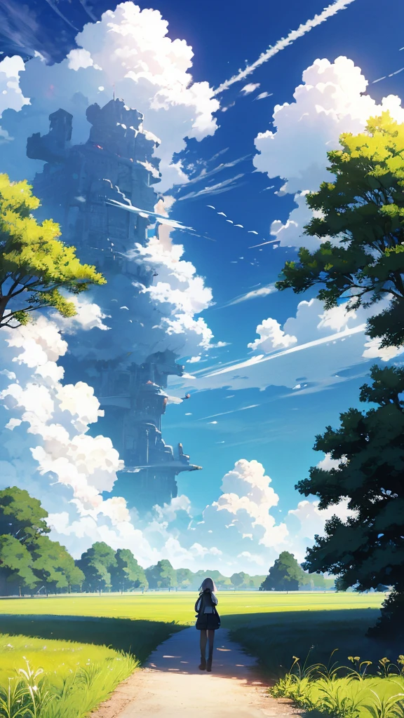 Blue sky, white clouds, sunny grassland