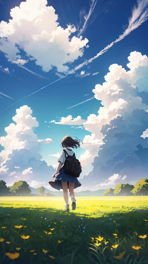 Blue sky, white clouds, sunny grassland