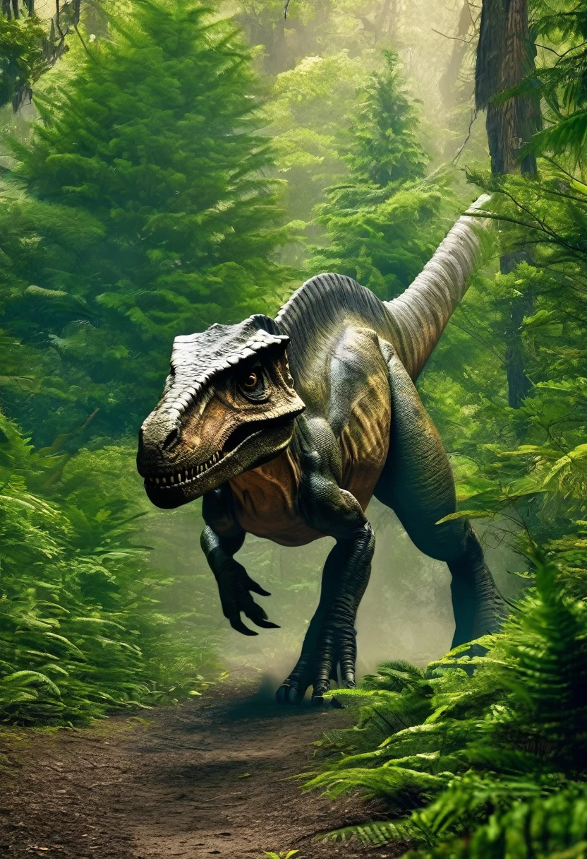 Photographic works，Movie quality，Ancient dinosaur walking through the forest