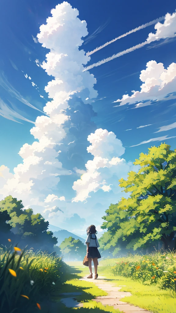 Blue sky, white clouds, sunny grassland
