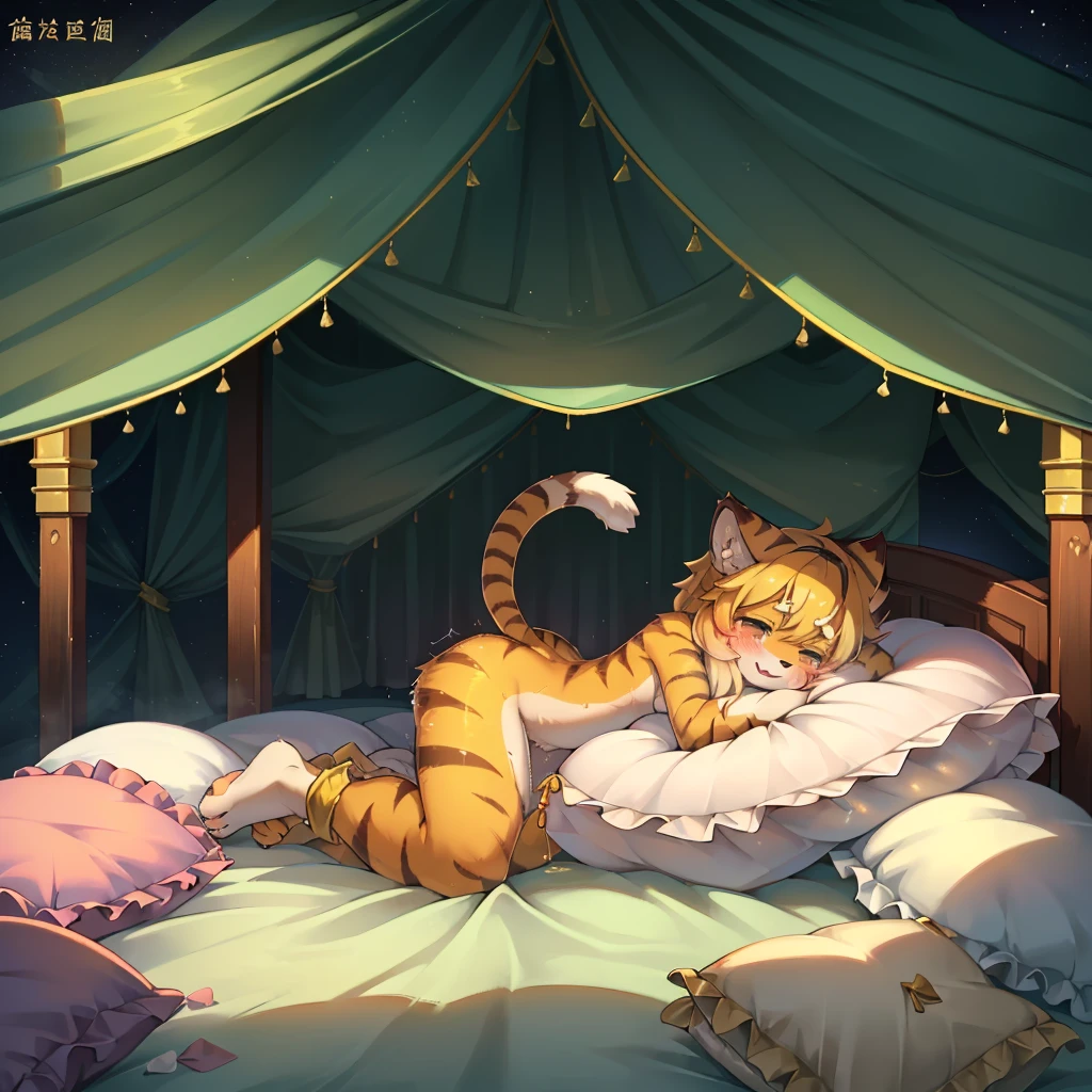 (masterpiece,best quality),my own, The Beast, , (适合任何Pillow背景的光影)), 穿着pajamas可爱女孩在Pillow上摆姿势 ,pajamas,Nature,, (blush),a smile,Pillow头,(很多Pillow),Soft cushion,,Soft pillow quotation,(Pillow损坏),很多Pillow,(Crotch rubbing),((Pillow驼峰)),(Pillow),(A tail),,(粉色Pillow),(Love around the protagonist),Steam,(Pillow头),(),(豪华Pillow),(Pillow),(palace),(Palace bedroom),(Pillow),柔软的Pillow,,(Classical European style bedroom ),(excited,shy person,Lack of expressiveness,),,pillow humping,mia,tiger tail,tiger ears,Tiger pattern,,Sweat,,Sweaty,(Body swing,身体Shaking lines,Shaking lines),best quality, masterpiece, ((Maximum resolution)), artwork, ,,,(Interior of the palace),(In the bedroom at night),(Deluxe Rococo Canopy King Bed),On a big and spacious bed,(the 女孩 is lying on the bed),Before bedtime,,,Luxurious curtains with ornate ruffles and ribbons surround the bed,((((There are many pillows piled on the bed)))),Detail of Quilt,Detailed bed sheets,Ruffled Bed Skirt,Deep Bed,Background with depth,pajamas , ((((大量的Pillow)))),peeing,squatting,water,urine,Shaking lines,wetting pillows,Flowing liquid,Violent body shaking,剧烈Shaking lines,详细的软Pillow,,((女孩正躺在许多柔软的Pillow上,周围有许多Pillow)),Splashed liquid,Pillow和床上有水迹,caughtpeeing