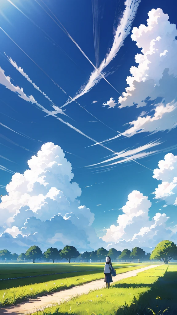 Blue sky, white clouds, sunny grassland