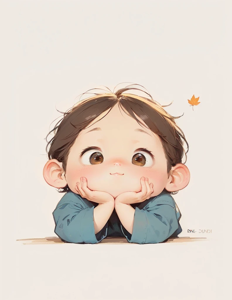 A cartoon boy with his chin in his hands, Looking at the camera, Lovely illustration, Cute digital painting, Lovely digital art, Lovely detailed digital art, Lovely art style, Lovely portrait, 🍁 Lovely, Lovely cartoon, Lovely expression, Lovely artwork, Lovely detailed artwork, author:Ni Duan, Kawaii realistic portrait, loish and Goro Fujita, Chibi Art