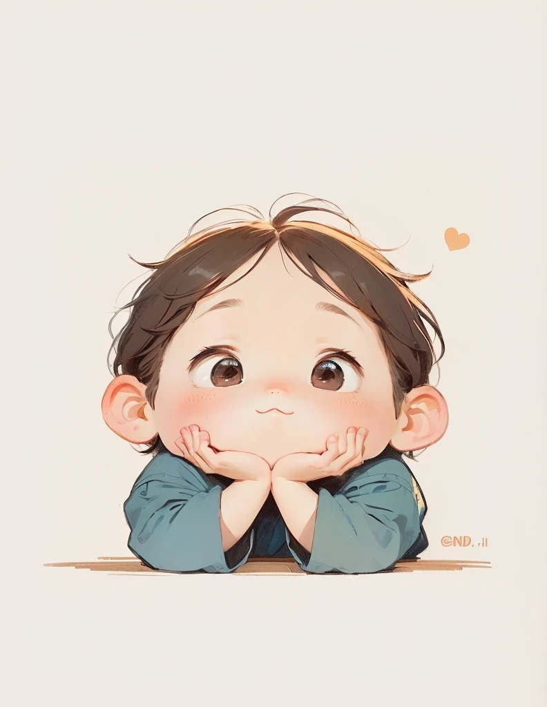 A cartoon boy with his chin in his hands, Looking at the camera, Lovely illustration, Cute digital painting, Lovely digital art, Lovely detailed digital art, Lovely art style, Lovely portrait, 🍁 Lovely, Lovely cartoon, Lovely expression, Lovely artwork, Lovely detailed artwork, author:Ni Duan, Kawaii realistic portrait, loish and Goro Fujita, Chibi Art
