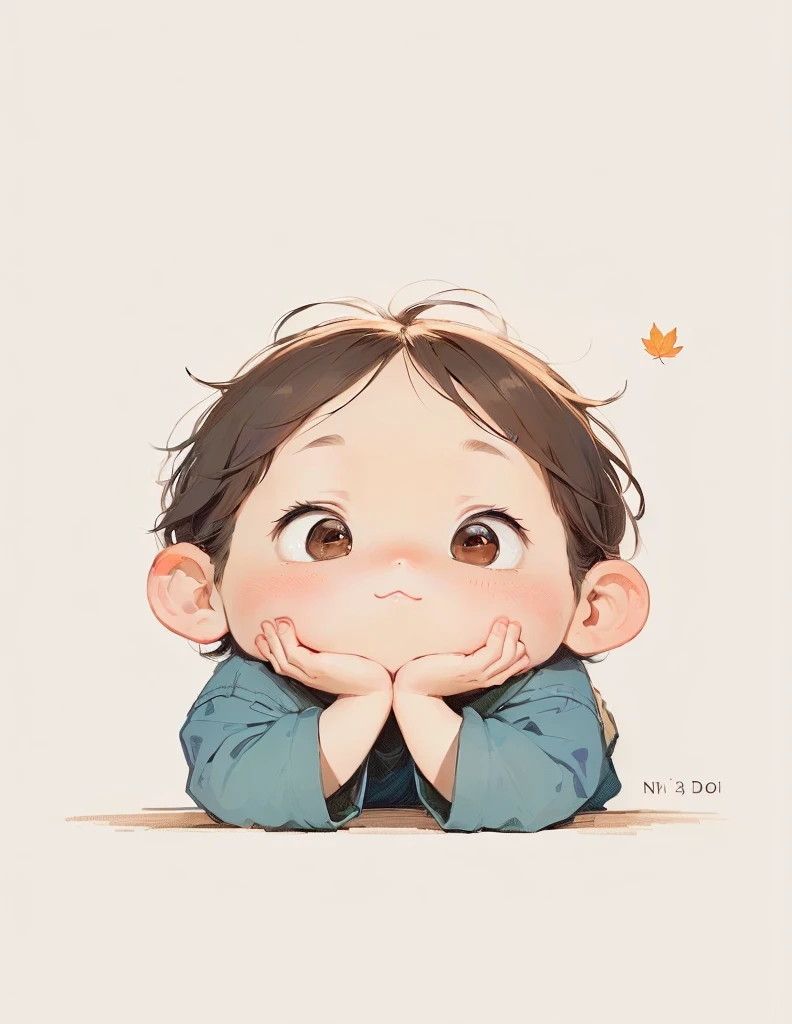 A cartoon boy with his chin in his hands, Looking at the camera, Lovely illustration, Cute digital painting, Lovely digital art, Lovely detailed digital art, Lovely art style, Lovely portrait, 🍁 Lovely, Lovely cartoon, Lovely expression, Lovely artwork, Lovely detailed artwork, author：Ni Duan, Kawaii realistic portrait, loish and Goro Fujita, Chibi Art