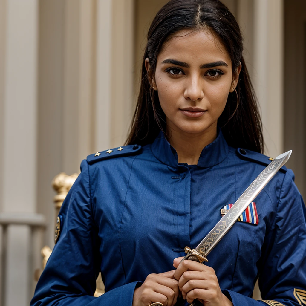 
Close-up of a person in uniform holding a sword