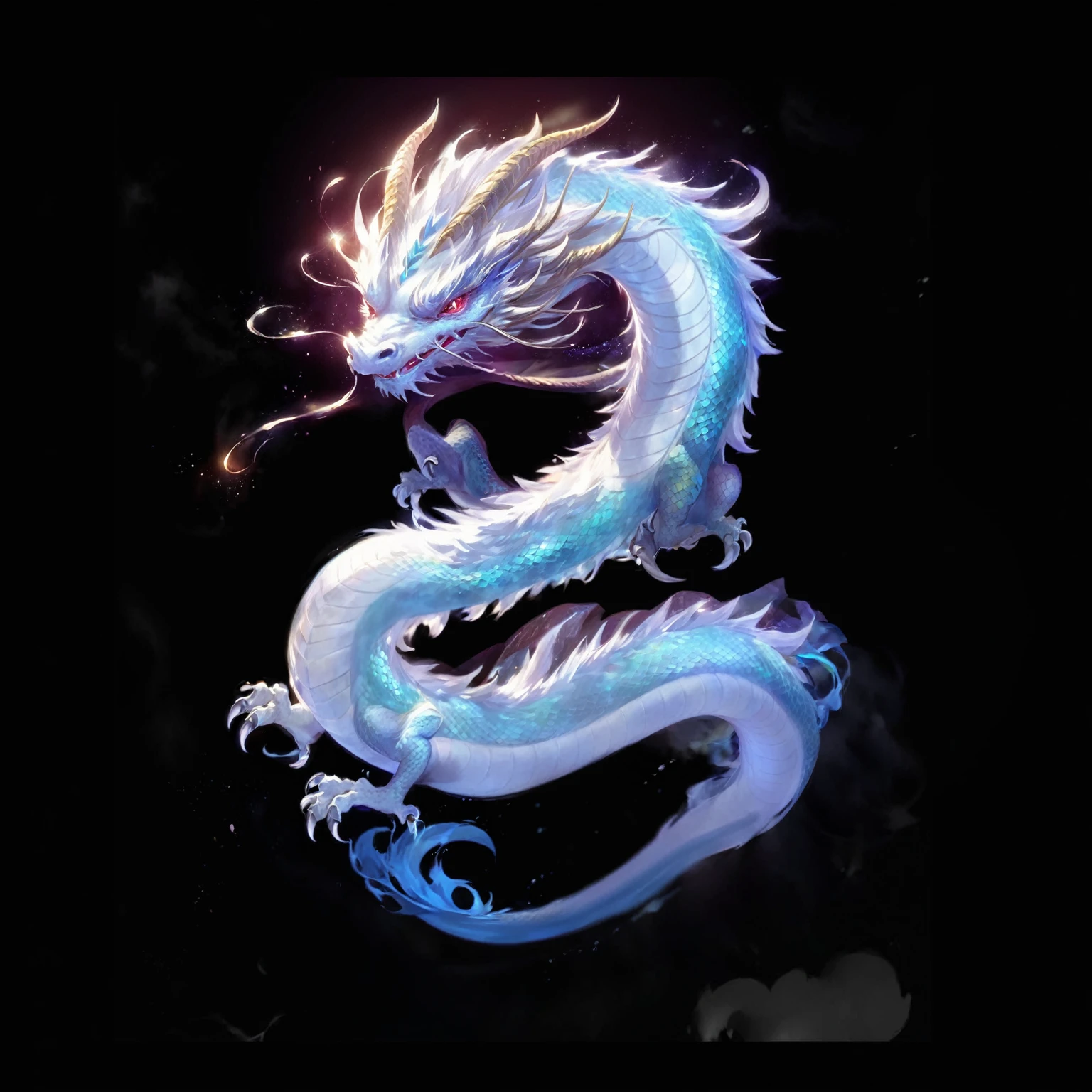 黑色背景中一条发光尾巴的dragon的特写, cyan 中国dragon fantasy, 中国dragon concept art, 水晶dragon, smooth 中国dragon, 传奇dragon, dragon, 蓝色的dragon, 水dragon, 中国dragon, 雄偉的日本dragon, 藍鱗dragon, dragon艺术, 史诗巨dragon, 以dragon为中心, dragon, 水母 凤凰 dragon