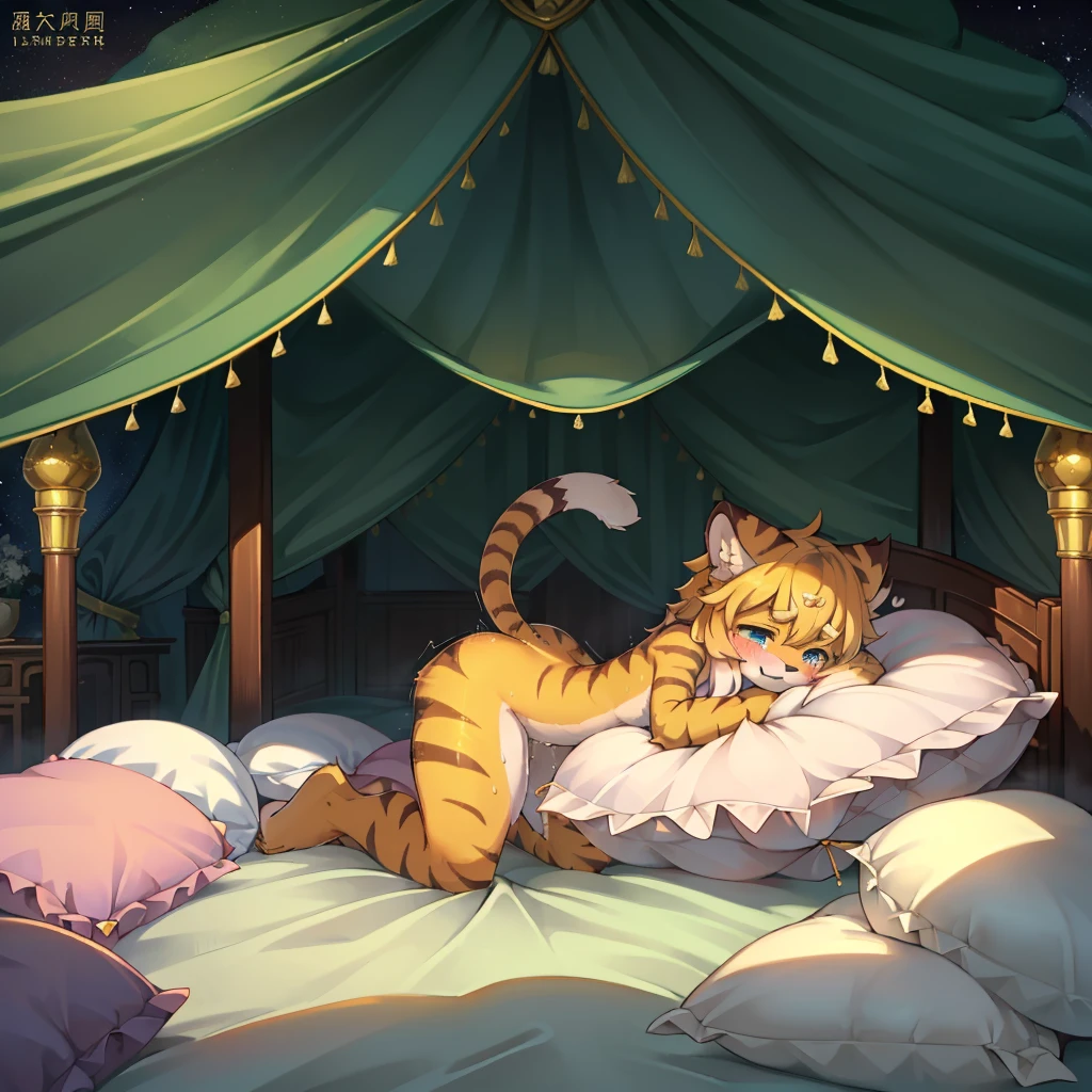 (masterpiece,best quality),my own, The Beast, , (适合任何Pillow背景的光影)), 穿着pajamas可爱女孩在Pillow上摆姿势 ,pajamas,Nature,, (blush),a smile,Pillow头,(很多Pillow),Soft cushion,,Soft pillow quotation,(Pillow损坏),很多Pillow,(?????? rubbing),((Pillow驼峰)),(Pillow),(A tail),,(粉色Pillow),(Love around the protagonist),Steam,(Pillow头),(),(豪华Pillow),(Pillow),(palace),(Palace bedroom),(Pillow),柔软的Pillow,,(Classical European style bedroom ),(excited,shy person,Lack of expressiveness,),,pillow humping,mia,tiger tail,tiger ears,Tiger pattern,,Sweat,,Sweaty,(Body swing,身体Shaking lines,Shaking lines),best quality, masterpiece, ((Maximum resolution)), artwork, ,,,(Interior of the palace),(In the bedroom at night),(Deluxe Rococo Canopy King Bed),On a big and spacious bed,(the 女孩 is lying on the bed),Before bedtime,,,Luxurious curtains with ornate ruffles and ribbons surround the bed,((((There are many pillows piled on the bed)))),Detail of Quilt,Detailed bed sheets,Ruffled Bed Skirt,Deep Bed,Background with depth,pajamas , ((((大量的Pillow)))),peeing,squatting,water,urine,Shaking lines,wetting pillows,Flowing liquid,Violent body shaking,剧烈Shaking lines,详细的软Pillow,,((女孩正躺在许多柔软的Pillow上,周围有许多Pillow)),Splashed liquid,Pillow和床上有水迹,caughtpeeing,Lots of liquids,urine everywhere