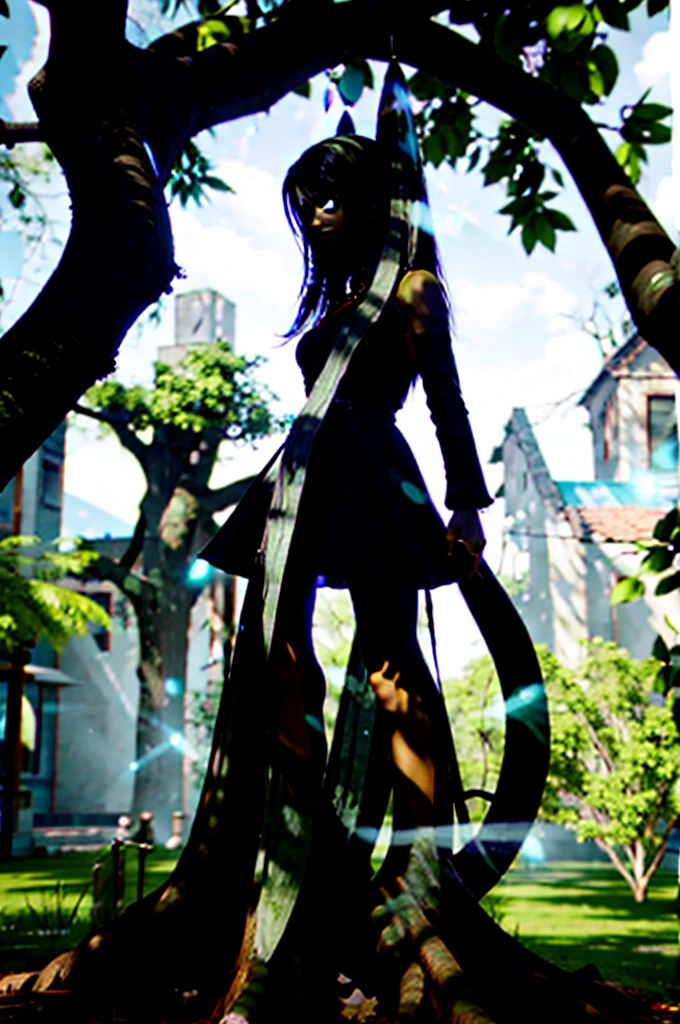 /imagine prompt: 3D animation, personality: [Visualize a close-up shot of the 'Bhoot Wala Peepal Tree' standing tall and imposing in the center of the village. The tree should appear ancient and foreboding, with twisted branches and gnarled roots. Convey a sense of malevolence and supernatural power emanating from the tree] unreal engine, hyper real --q 2 --v 5.2 --ar 16:9