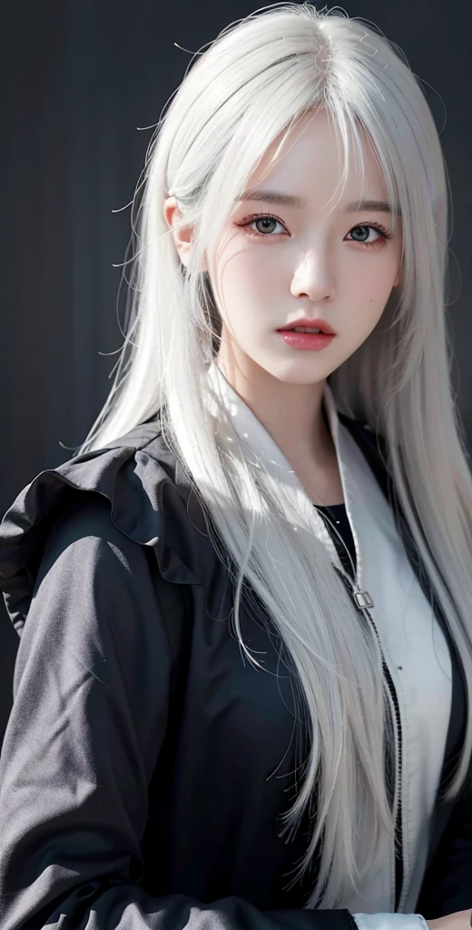 masterpiece, best quality, 8K, HDR, super contrast, deep shadow, (hyper realistic:1.4), ultra-detailed, illustration,, 1girl, white hair,