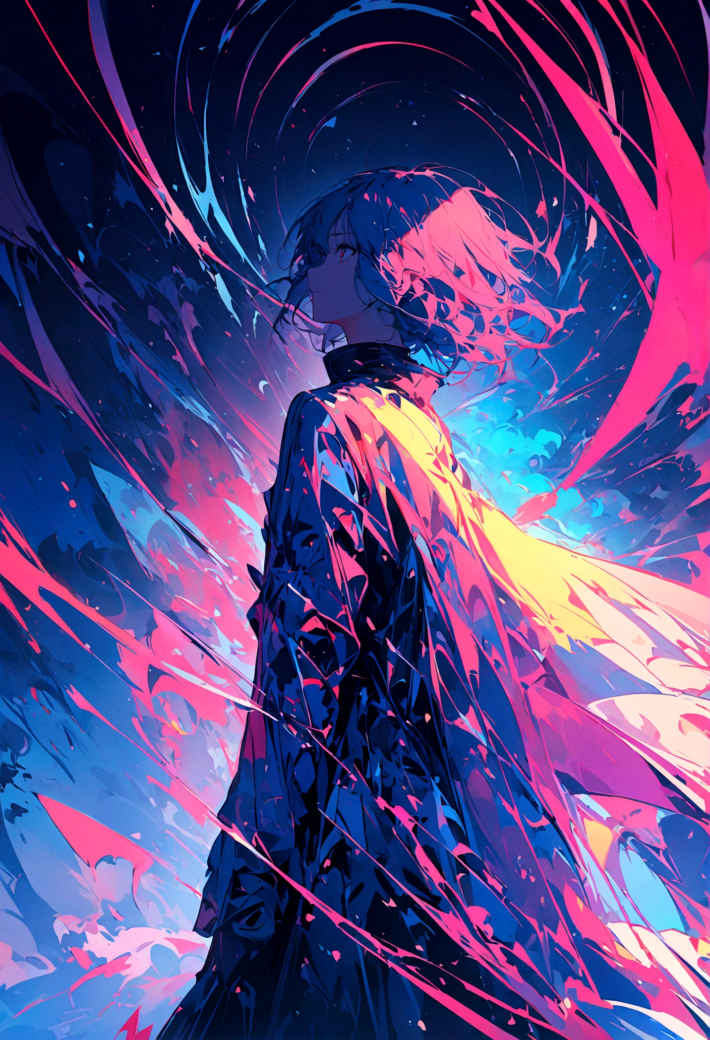 best quality, masterpiece, highres,
1girl, (Back View),space thriller movie poster, Bauhaus, shapes, lines, abstract,
