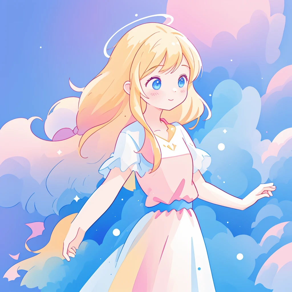 beautiful girl in pale pink ballgown, Fairy Skirt, Peach and Blonde Long Hair, Watercolor illustration, inspired author Glen Keane, inspired author:Louis van Baarle, Disney Art Style, author:Louis van Baarle, A glowing halo surrounds her, author Glen Keane, Just a joke, Glowing lights! Digital Painting, Flowing and shiny hair, Shiny and flowing hair, beautiful digital illustration, Fantasia Otherworldly Landscape Plants Flowers, beautiful, masterpiece, best quality, Anime Disney style