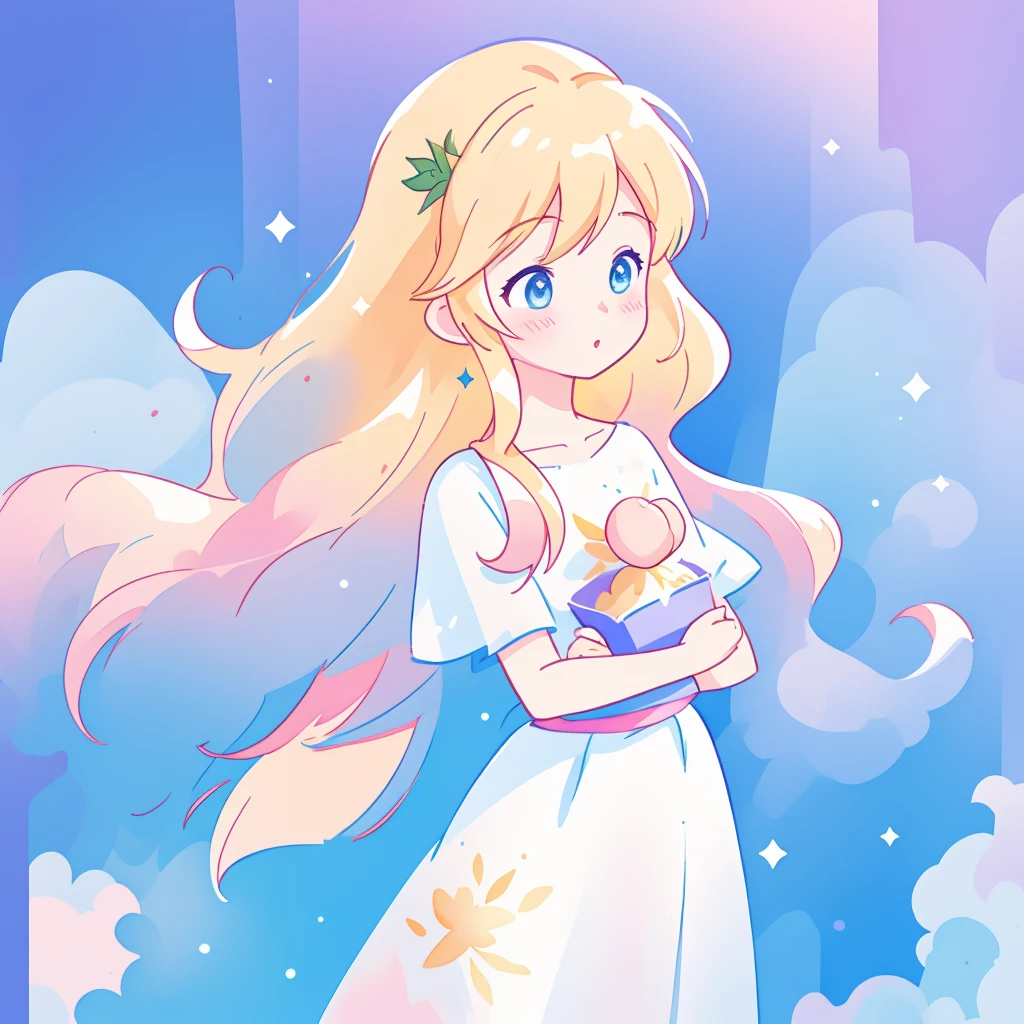 beautiful girl in pale pink ballgown, Fairy Skirt, Peach and Blonde Long Hair, Watercolor illustration, inspired author Glen Keane, inspired author:Louis van Baarle, Disney Art Style, author:Louis van Baarle, A glowing halo surrounds her, author Glen Keane, Just a joke, Glowing lights! Digital Painting, Flowing and shiny hair, Shiny and flowing hair, beautiful digital illustration, Fantasia Otherworldly Landscape Plants Flowers, beautiful, masterpiece, best quality, Anime Disney style