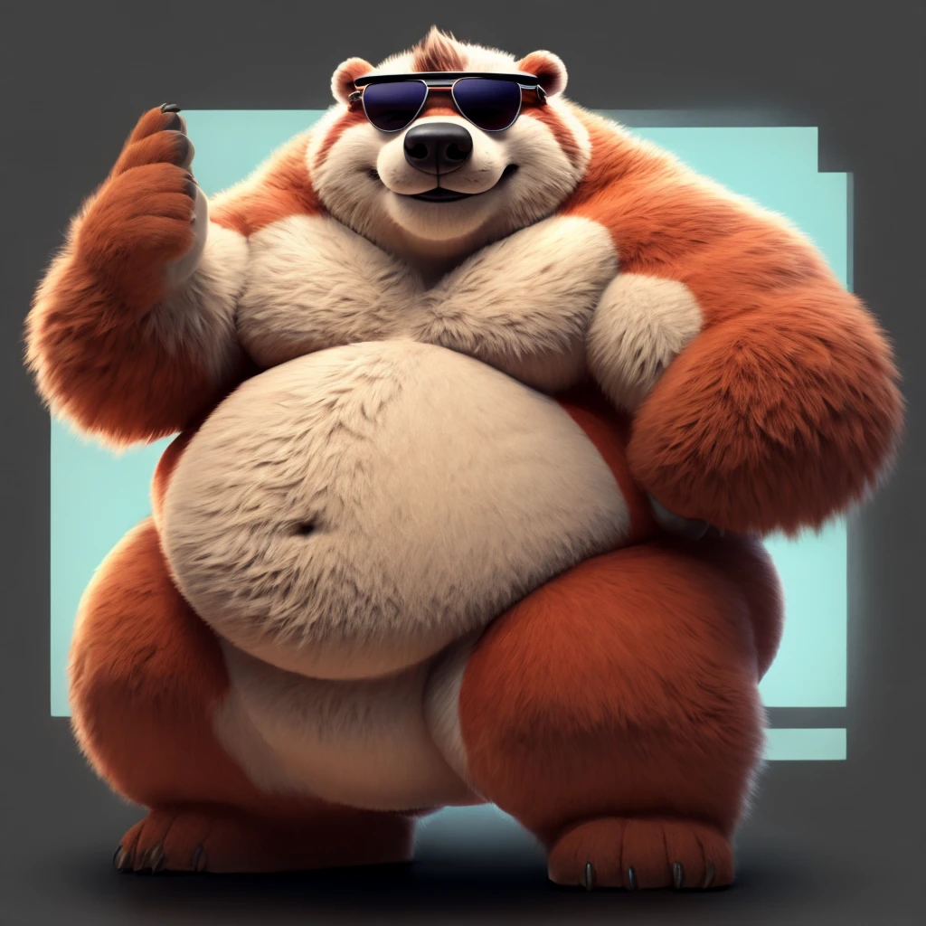 Fat BadgerClops big belly and large body and his big chunky body wearing sunglasses and his butt is big,He wants a Hug and Love 