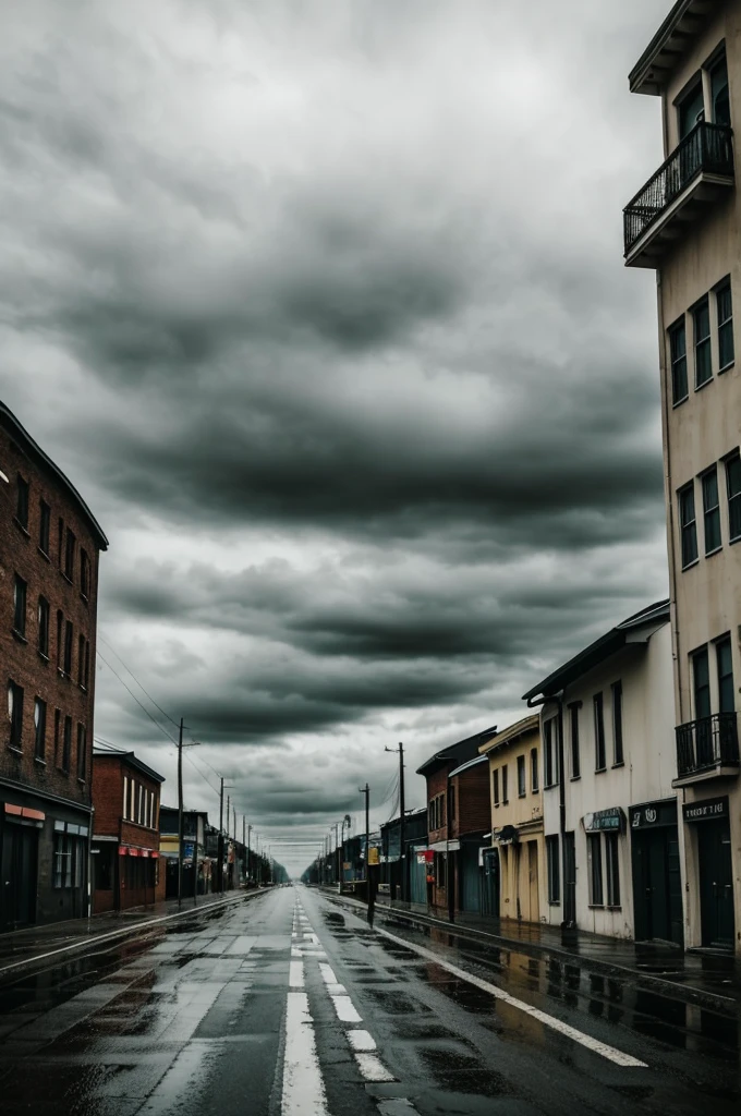 Gloomy lonely street on a cloudy day