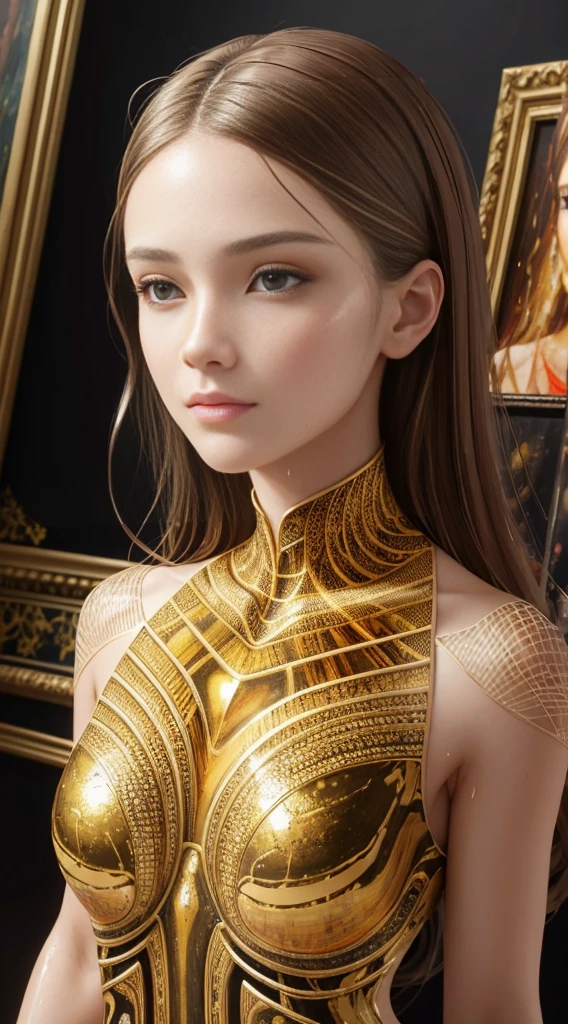 a beautiful woman in an oil painting, detailed face and body, thick brushstrokes, wet paint, fibonacci spiral, golden ratio, melted wax, visible brushstrokes, crystal spheres, 3D wireframe tessellation, neural graphic, neurons, color, love, passion, oil on canvas, insanely detailed, 8k uhd, masterpiece, artstation, surreal