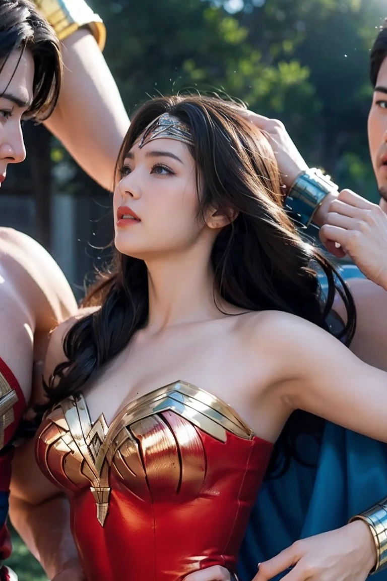 私はWonder Womanです、完璧なWonder Womanの衣装,押しDefeated,Defeated,A man mounts me,Face grabbed、Hug from the front,Hugged,Being strangled,You can hold it,Men lick my face with their tongues,The guys lick my head with their tongues,Men lick my hair with their tongues,My body is licked by men,sleeping face,Close ~ eyes,Open your mouth,Tired face,Face of Suffering,Being slapped in the face,Getting punched in the face,Fighting with men,Fight with the men,Surrounded by men,,Caught between the men,Being held back by men,Entanglement with males, Attacked by men,Brown Hair,  masterpiece、beautiful girl、fine 目、puffy eyes、highest quality, 超High resolution, (reality: 1.4), Cinema Lighting,so beautiful、Beautiful Skin、(超reality的な)、(High resolution)、(8k)、(Very detailed)、(beautiful and fine 目)、(Very detailed)、 Detailed face、Diagonal bangle hair、Brown Hair、20-year-old、Wonder Womanのコスプレ，Wonder Woman