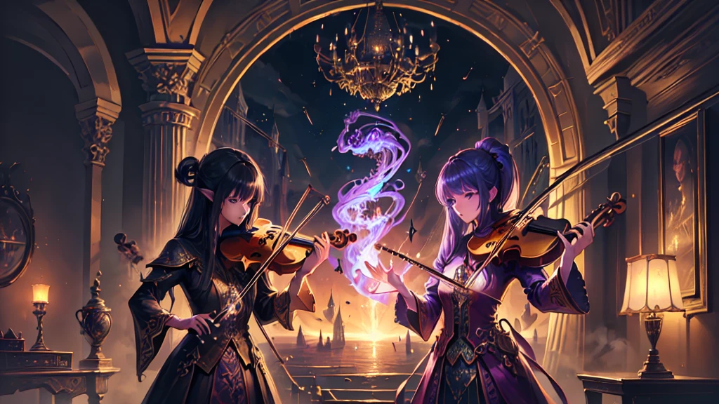 Attention to detail, highest quality, 8k, [Super detailed], masterpiece, highest quality, (Very detailed), whole body, Ultra Wideショット, Realistic, born, Fantasy art, dnd art, Fantasy art, Realistic芸術, Octane Rendering, Ultra Wide, whole body, Human Female Pictures  (1.5 Intricate Details, masterpiece, highest quality) fantasy Bird, Fantasy Enchanter,  を再bornする (violin: 1.5)  Magical song bartender々Captivate, Colorful clothes, Dynamic clothing, Magnificent Beautiful Female Human [[Anatomically correct]] Bird (1.5 Intricate Details, masterpiece, highest quality), Dynamic Hair, A pub full of people, Many people々 (1.5 Intricate Details, masterpiece, highest quality), Bird playing violin and enchanting audience (1.5 Intricate Details, masterpiece, highest quality), Candlelight, Fantasy Chandelier, Magic notes, Magic runes in the air (1.5 Intricate Details, masterpiece, highest quality), Void 3 Energy