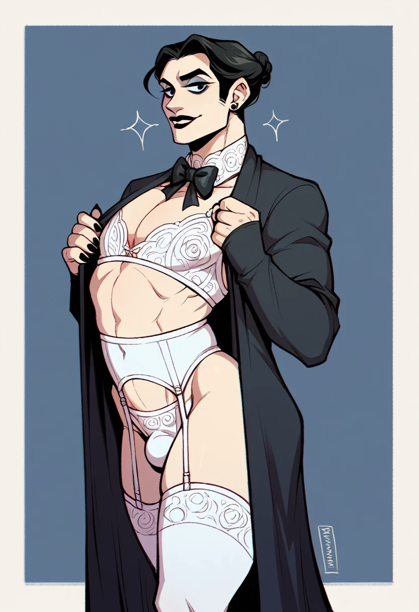 Gomez Addams（he had been brainwashing by his son  Pugsley Addams, crossdressing , bride of his son  Pugsley Addams, wear sexy lingerie,has first night sex with his son  Pugsley Addams ,)