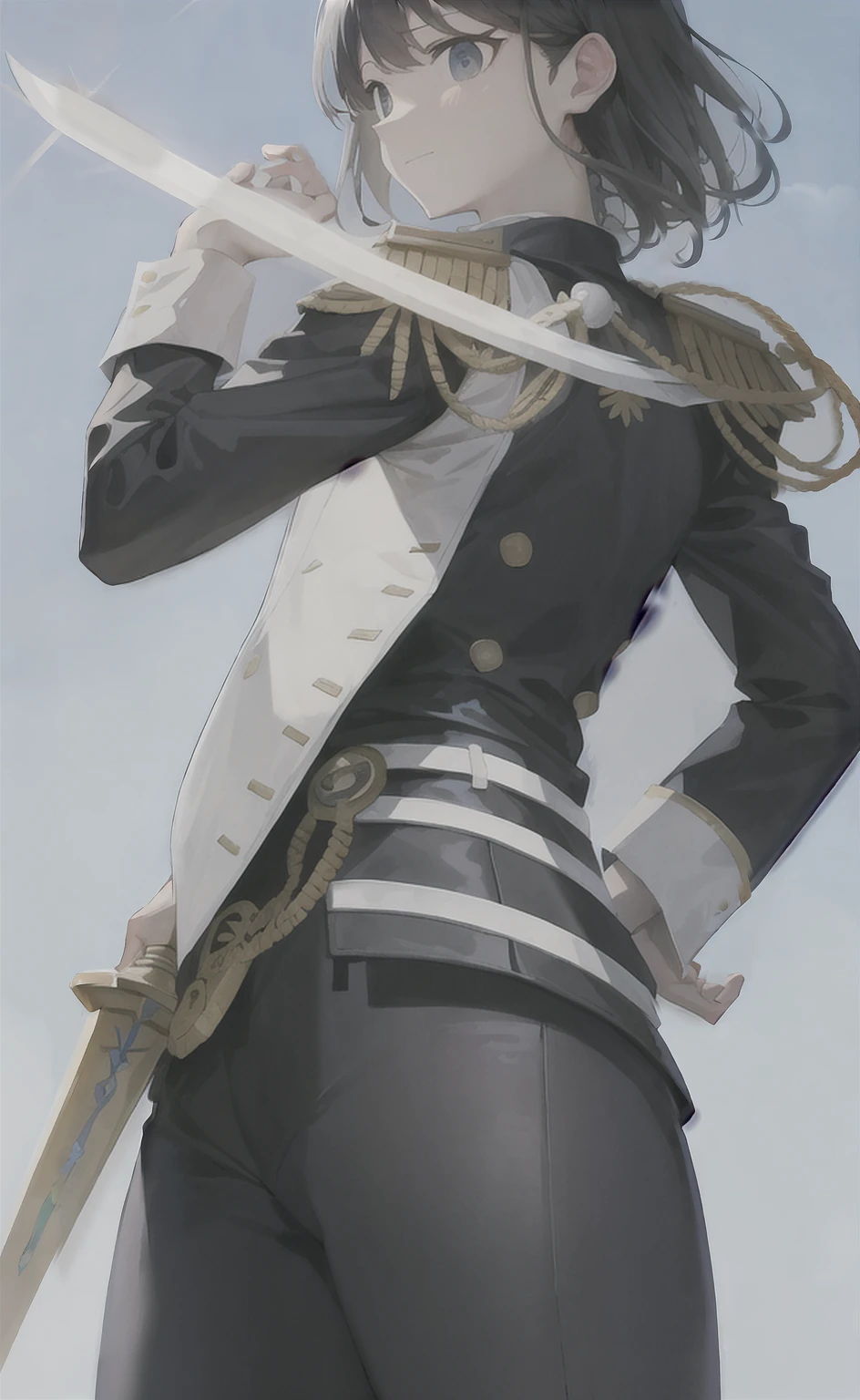 
Close-up of a person in uniform holding a sword