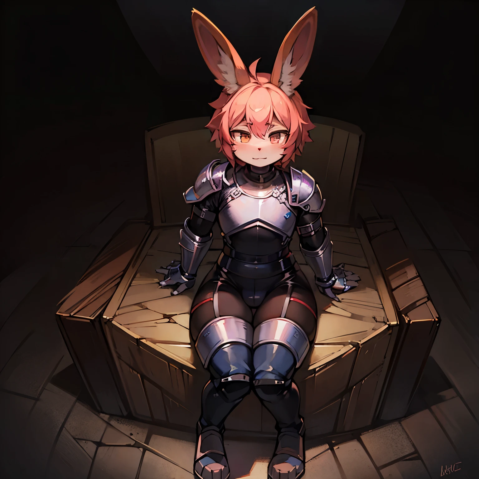 bunny boy warrior in tight leather armor