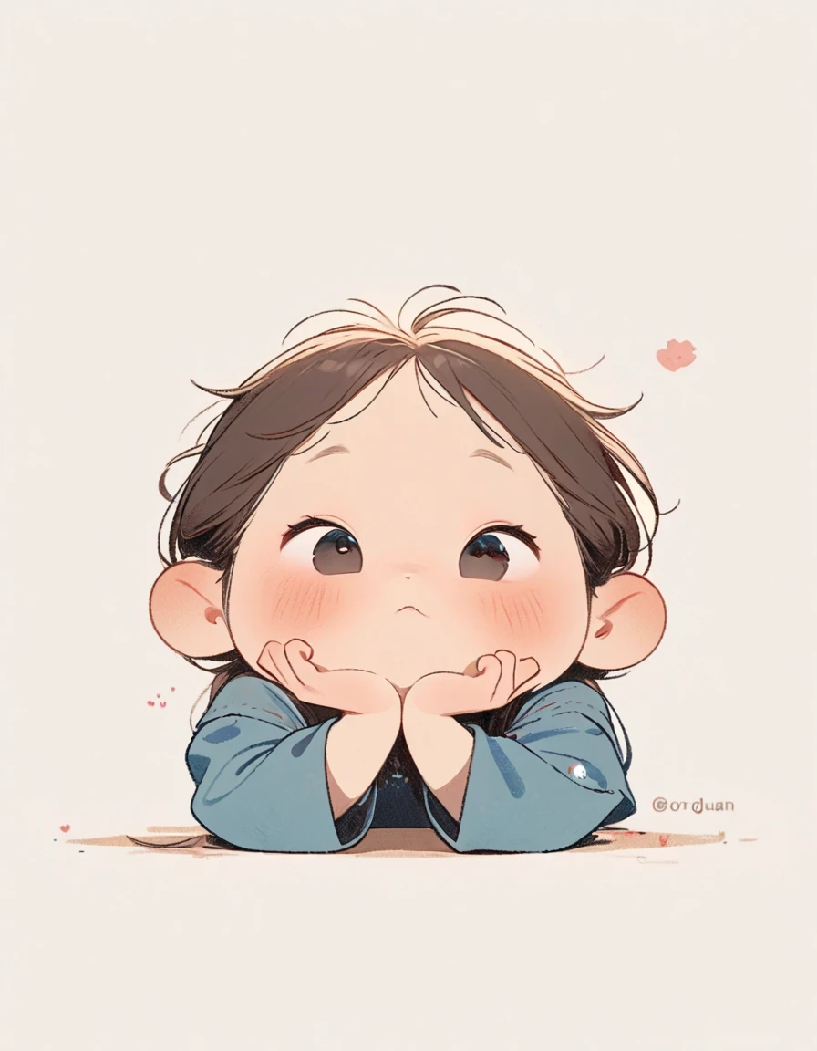 A cartoon girl with her chin in her hands,Long hair looking at camera, Lovely illustration, Cute digital painting, Lovely digital art, Lovely detailed digital art, Lovely art style, Lovely portrait, 🍁 Lovely, Lovely cartoon, Lovely expression, Lovely artwork, Lovely detailed artwork, author:Ni Duan, Kawaii realistic portrait, loish and Goro Fujita, Chibi Art