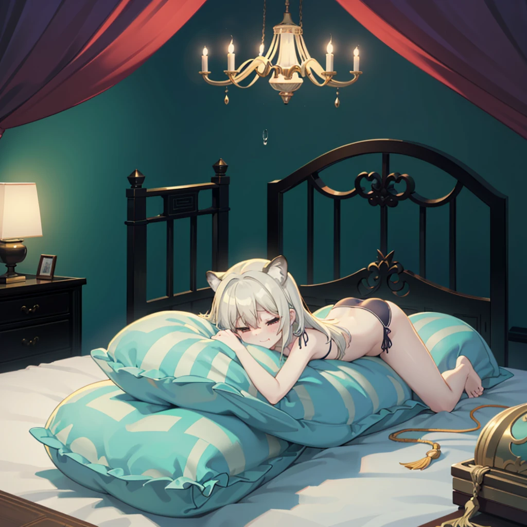 (masterpiece,best quality),my own, The Beast, , (适合任何Pillow背景的光影)), 穿着pajamas可爱女孩在Pillow上摆姿势 ,pajamas,Nature,, (blush),a smile,Pillow头,(很多Pillow),Soft cushion,(canopy bed),Soft pillow quotation,(Pillow损坏),很多Pillow,(Crotch rubbing),((Pillow驼峰)),(Pillow),(A tail),,(粉色Pillow),(Love around the protagonist),Steam,(Pillow头),(),(豪华Pillow),(Pillow),(palace),(Palace bedroom),(Pillow),柔软的Pillow,,(Classical European style bedroom ),(excited,shy person,Lack of expressiveness,),,pillow humping,mia,tiger tail,tiger ears,Tiger pattern,,Sweat,,Sweaty,Body swing,身体Shaking lines,Shaking lines,best quality, masterpiece, ((Maximum resolution)), artwork, ,,,(Interior of the palace),(In the bedroom at night),(Deluxe Rococo Canopy King Bed),On a big and spacious bed,(the 女孩 is lying on the bed),Before bedtime,,,Luxurious curtains with ornate ruffles and ribbons surround the bed,((((There are many pillows piled on the bed)))),Detail of Quilt,Detailed bed sheets,Ruffled Bed Skirt,Deep Bed,Background with depth,pajamas , ((((大量的Pillow)))),peeing,squatting,water,urine,Shaking lines,wetting pillows,Flowing liquid,Violent body shaking,剧烈Shaking lines,详细的软Pillow,,(女孩正躺在许多柔软的Pillow上,周围有许多Pillow),(Pillow上有液体),Sweat,saliva,Splashing urine,Pillow上和床上有水迹,ArIn,illyamizugi,bikini,swimsuit,aqua_bikini,side-tie_bikini_bottom,front-tie_top,green_bikini,white_sarong,
