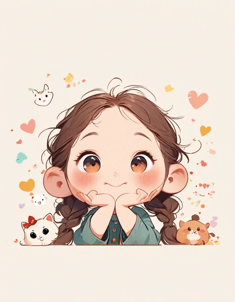 A cartoon girl with her chin in her hands,Long hair looking at camera, Lovely illustration, Cute digital painting, Lovely digital art, Lovely detailed digital art, Lovely art style, Lovely portrait, 🍁 Lovely, Lovely cartoon, Lovely expression, Lovely artwork, Lovely detailed artwork, author:Ni Duan, Kawaii realistic portrait, loish and Goro Fujita, Chibi Art